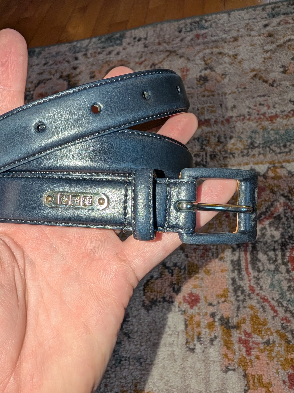 Ralph Lauren Women's Tan Leather Belt Smooth Navy BlueFinish 40"